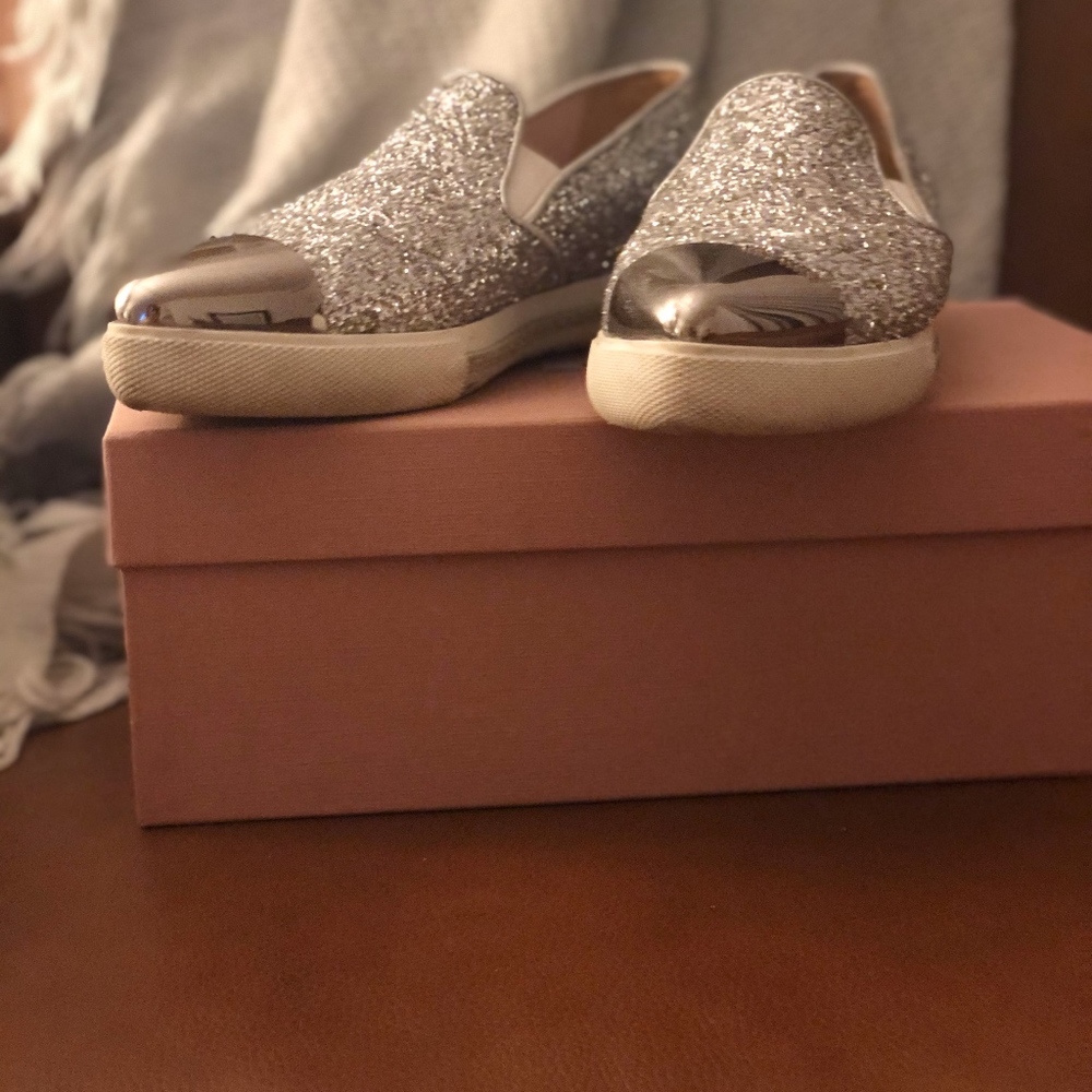 Silver Glitter Miu Miu Slides With Silver Toe